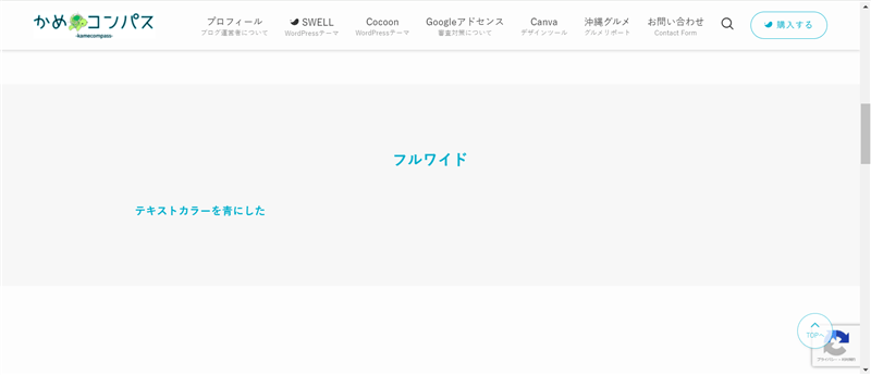 フルワイドブロックのテキストカラーを「青色」にしたときの表示