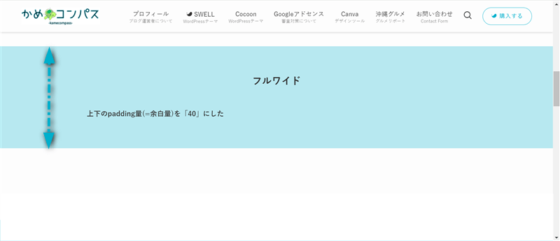 上下のpadding量を「40」に設定したときのフルワイドブロックの表示