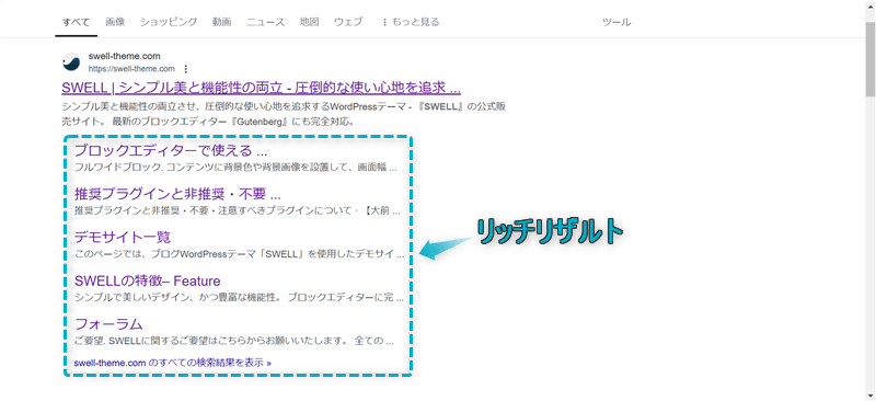 検索結果にリッチリザルトが表示されている様子